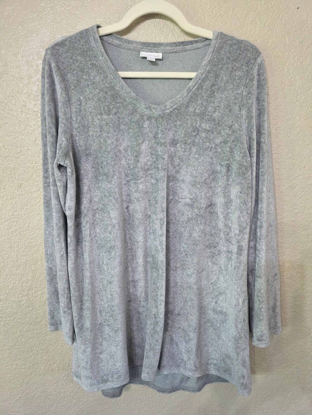 Pure Jill Soft V-Neck Long Sleeve Cotton Tunic in Light Gray